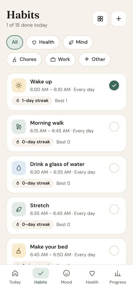 Bloom All habits screen