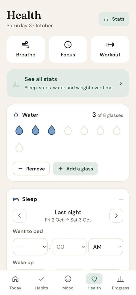 Bloom Water & sleep screen