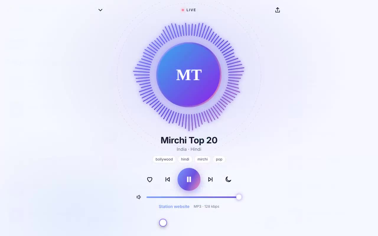 Airora showing the live player with its glowing visualizer